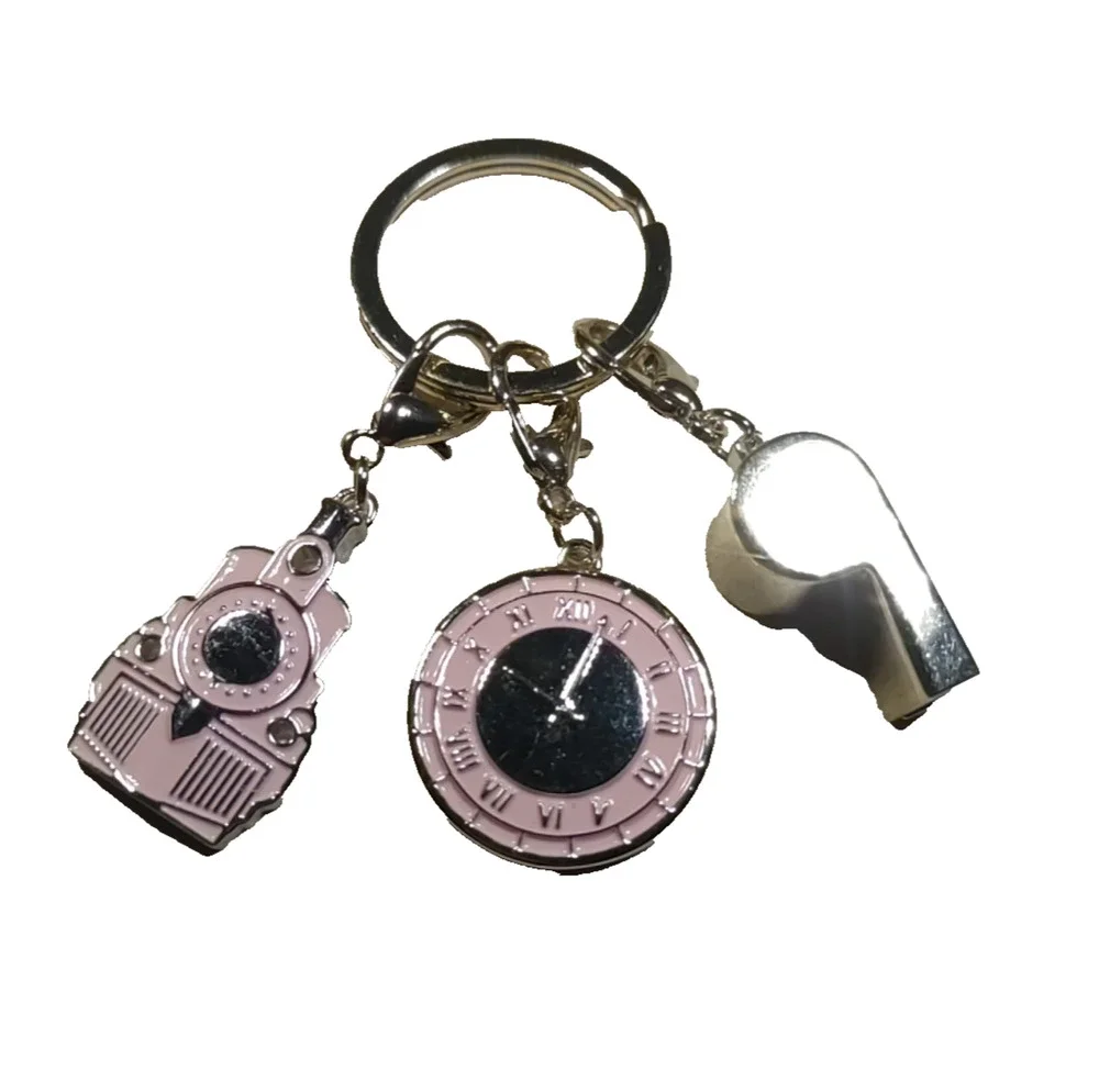 Fun Pink Railroad Keychain Whistle Clock Train